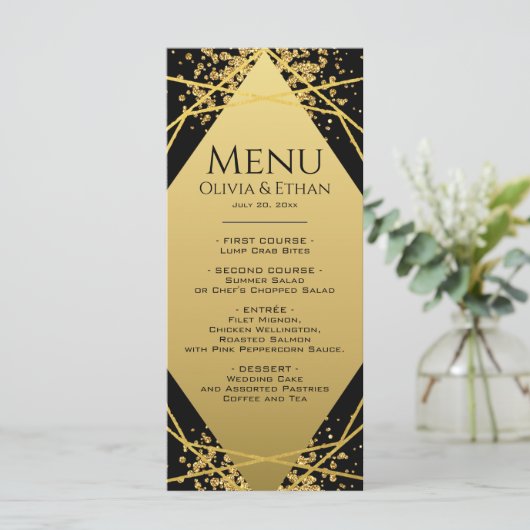 Gouden geometrie op zwart trouwmenu menu (Staand voorkant)