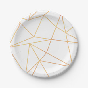 Gouden geometrisch lijnpatroon wit papieren bordje