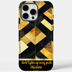 Gouden geometrisch ontwerp op zwart iPhone 16 pro max hoesje