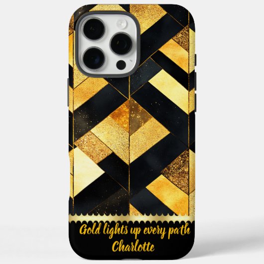 Gouden geometrisch ontwerp op zwart Case-Mate iPhone case (Achterkant)