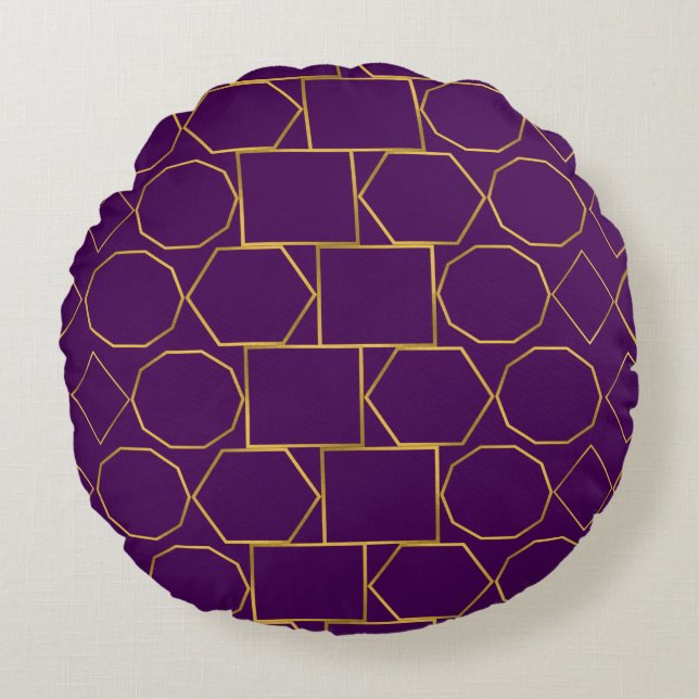 Gouden Geometrisch Patroon Rond Kussen (Voorkant)
