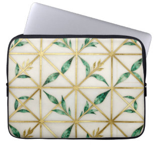 Gouden geometrisch smaragdblad luxe patroon laptop sleeve