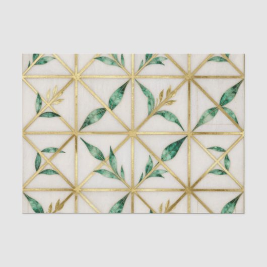 Gouden Geometrisch Smaragdblad Luxe Patroon Tissuepapier (Voorkant)