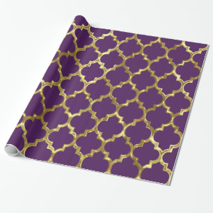 Gouden geometrisch vierlobbig motief op paars cadeaupapier