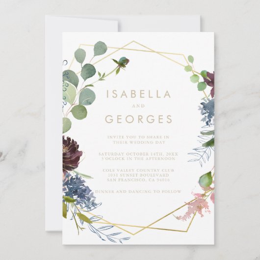 Gouden Geometrische Achter & Voorkant Formele Huwe Kaart (Voorkant)