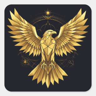 Gouden Geometrische Adelaar Krachtig Symbool Cadea Vierkante Sticker