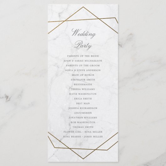 Gouden Geometrische Art Deco Marmeren Trouwprogram Programmakaart (Achterkant)