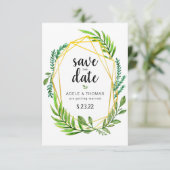 Gouden Geometrische Bladerbruiloft Save the Date K (Staand voorkant)