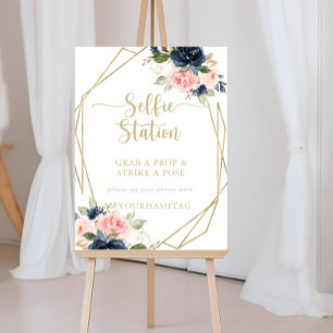 Gouden geometrische bloemen selfie station bord poster