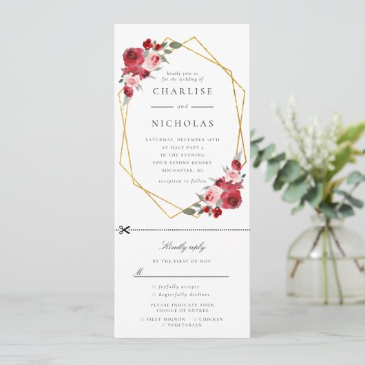 Gouden Geometrische Bloemen Uitnodiging WRSVP (Staand voorkant)