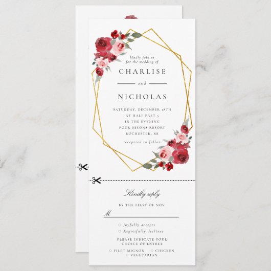 Gouden Geometrische Bloemen Uitnodiging WRSVP (Voorkant / Achterkant)