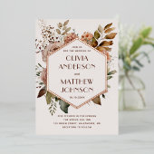 Gouden geometrische bloemenbruiloft | Licht Roos b Folie Uitnodiging (Staand Voorkant)