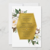 Gouden Geometrische Bloemige Bruiloft Kaart (Voorkant)