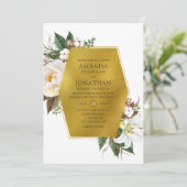 Gouden Geometrische Bloemige Bruiloft Kaart (Staand voorkant)