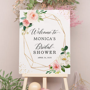 Gouden Geometrische Blush Bloem Bruiloft Borrel Te Poster
