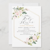 Gouden Geometrische Blush Bloemen Baby shower Kaart (Voorkant)