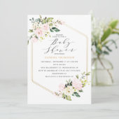 Gouden Geometrische Blush Bloemen Baby shower Kaart (Staand voorkant)