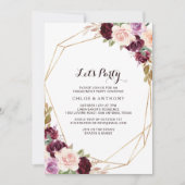 Gouden Geometrische Blush Bourgondiërood Bloem Let Kaart (Voorkant)