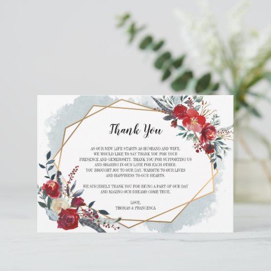 Gouden Geometrische Boho Bloemen Bruiloft Dank u K Bedankkaart (Staand voorkant)