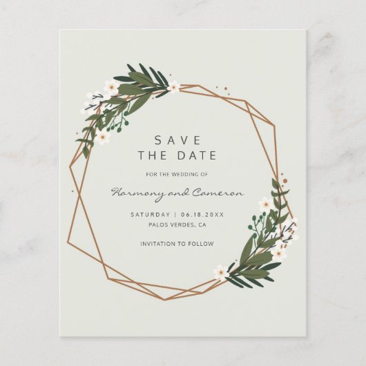Gouden Geometrische Boho Budget Huwelijk Bewaar de (Voorkant)
