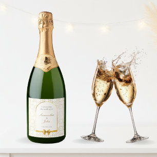 Gouden Geometrische Boog Trouw Bruisende Wijnlabel Sparkling Wijnetiket