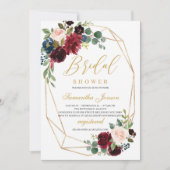 Gouden geometrische bordeaux en blozend roze bloem kaart (Voorkant)