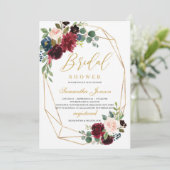 Gouden geometrische bordeaux en blozend roze bloem kaart (Staand voorkant)