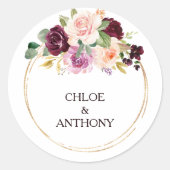 Gouden Geometrische Bourgogne Bruiloft Envelop Afd Ronde Sticker (Voorkant)