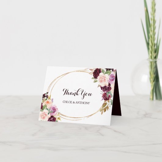 Gouden Geometrische Bourgondische Bloemen Dank u k Bedankkaart (Voorkant)