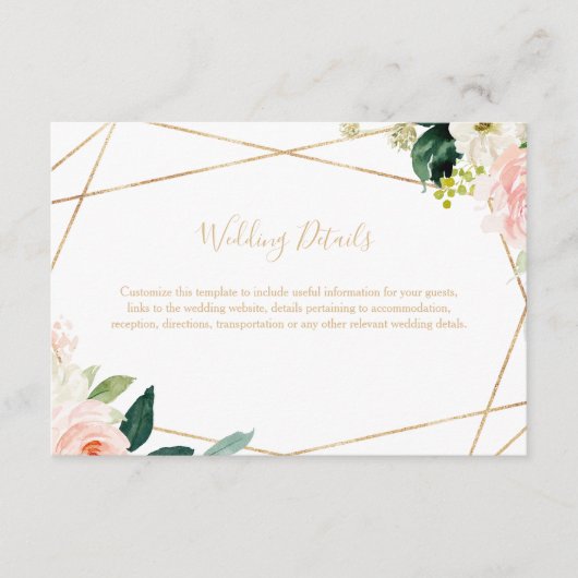 Gouden Geometrische Bruiloft Details Behuizing Kaa Informatiekaartje (Voorkant)