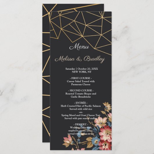 Gouden Geometrische Bruiloft Menu (Voorkant / Achterkant)