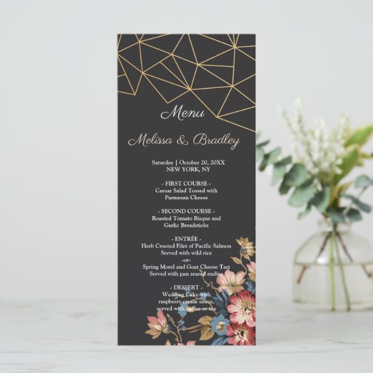 Gouden Geometrische Bruiloft Menu (Staand voorkant)