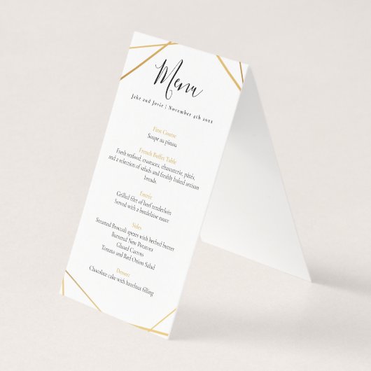 Gouden geometrische bruiloftsreceptie menu tafel b (Achterkant)