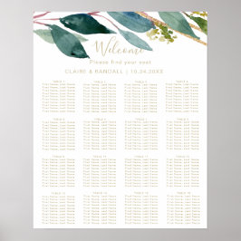 Gouden Geometrische Chic Loof Huwelijks Zitplaats  Poster
