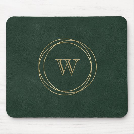 Gouden geometrische cirkels groen monogram muismat (Voorkant)