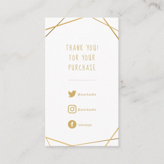 Gouden geometrische dank u klantorders informatiekaartje (Voorkant)