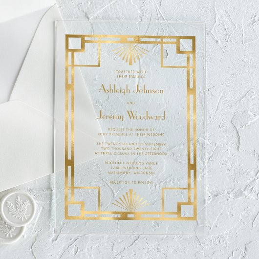 Gouden Geometrische  Deco Wedding uit de jaren twi Acryl Uitnodigingen