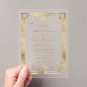 Gouden Geometrische  Deco Wedding uit de jaren twi Acryl Uitnodigingen (Insitu (Draagbaar))
