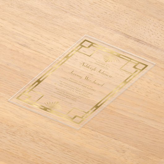 Gouden Geometrische  Deco Wedding uit de jaren twi Acryl Uitnodigingen (Laagn)
