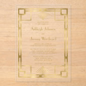 Gouden Geometrische  Deco Wedding uit de jaren twi Acryl Uitnodigingen (Voorkant)