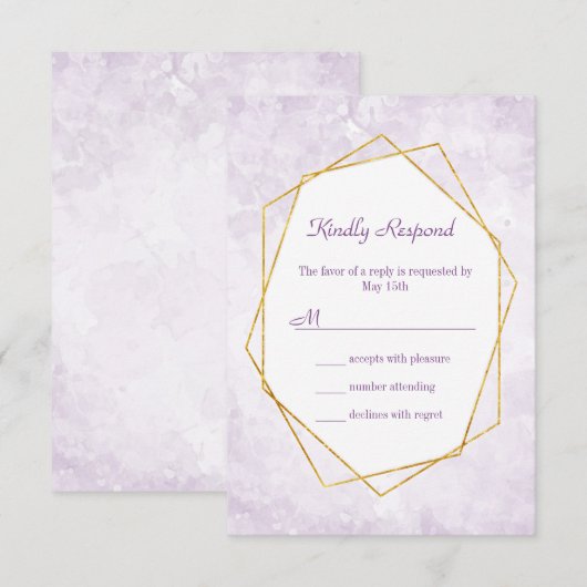 Gouden Geometrische Diamanten Lavendel Trouw-RSVP RSVP Kaartje (Voorkant / Achterkant)
