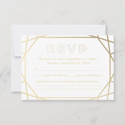 Gouden Geometrische Diamantvormige Wedding RSVP (Voorkant)