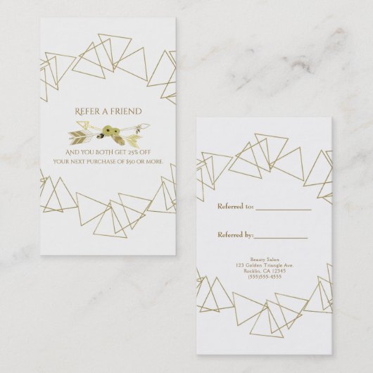 Gouden Geometrische Driehoeken Modern Boho Verwijs Aanbevelingskaartje (Voorkant / Achterkant)