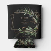 Gouden Geometrische Eucalyptus Elegant Zwart Bruil Blikjeskoeler (Achterkant)