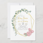 Gouden Geometrische Eucalyptus & Roze Rozen Baby s Kaart (Voorkant)