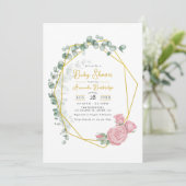 Gouden Geometrische Eucalyptus & Roze Rozen Baby s Kaart (Staand voorkant)