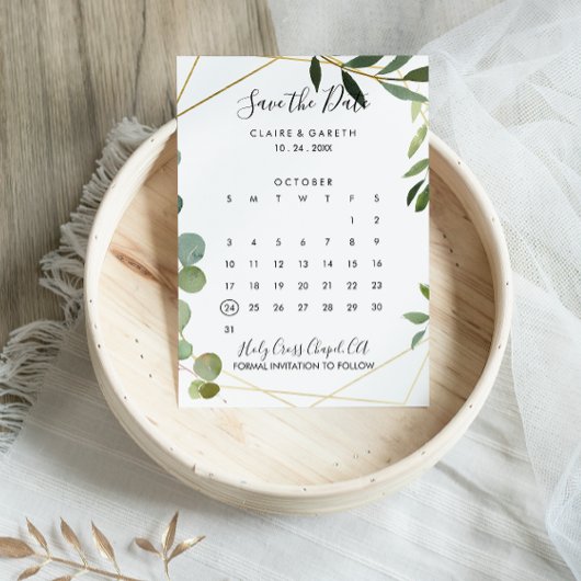 Gouden Geometrische Eucalyptus Sla de Datumkalende Save The Date