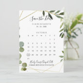 Gouden Geometrische Eucalyptus Sla de Datumkalende Save The Date (Staand voorkant)