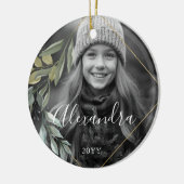 Gouden Geometrische Eucalyptus Zwart & Wit Foto Keramisch Ornament (Links)