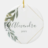 Gouden Geometrische Eucalyptus Zwart & Wit Foto Keramisch Ornament (Achterkant)